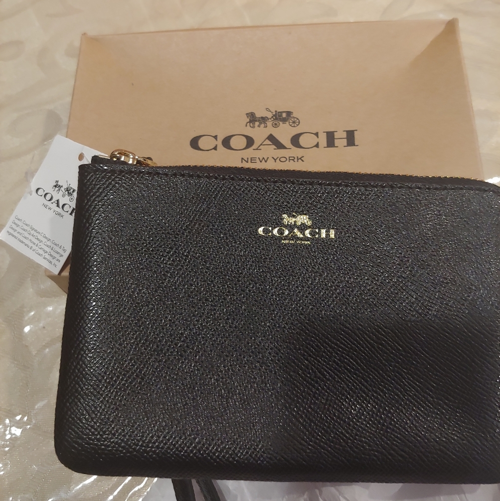 Coach leather corner wristlet